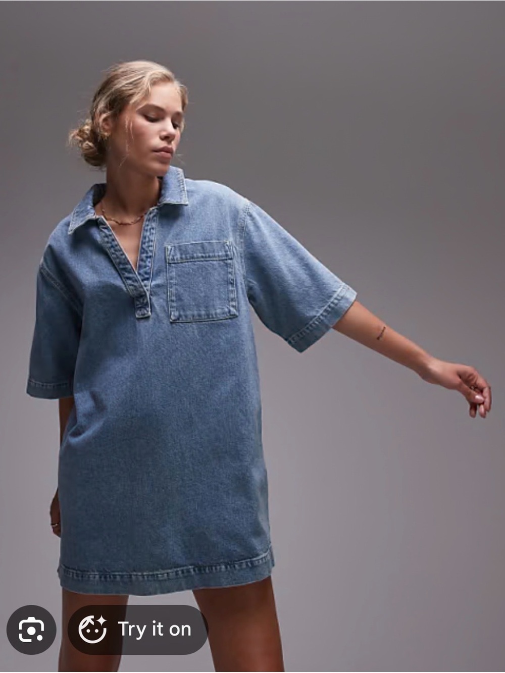 Topshop denim pull on dress in light blue